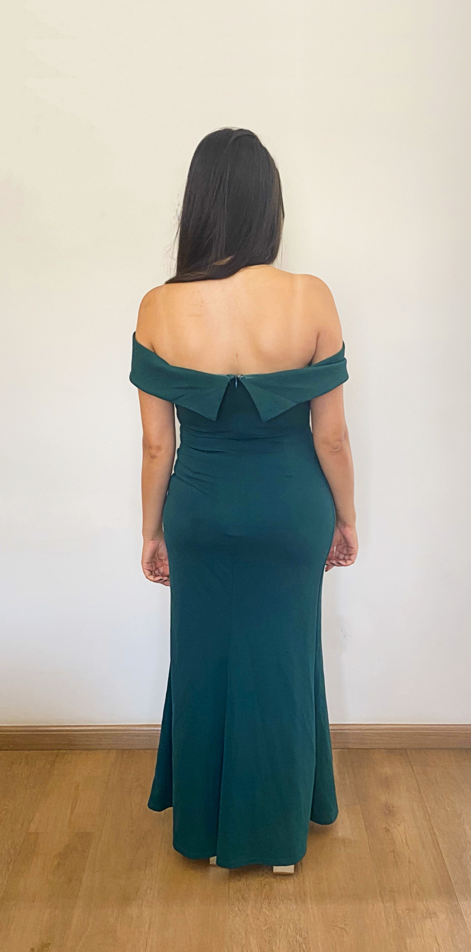 Vestido longo verde ombro a ombro