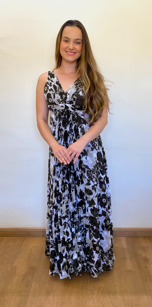 Vestido Longo Estampado P&B