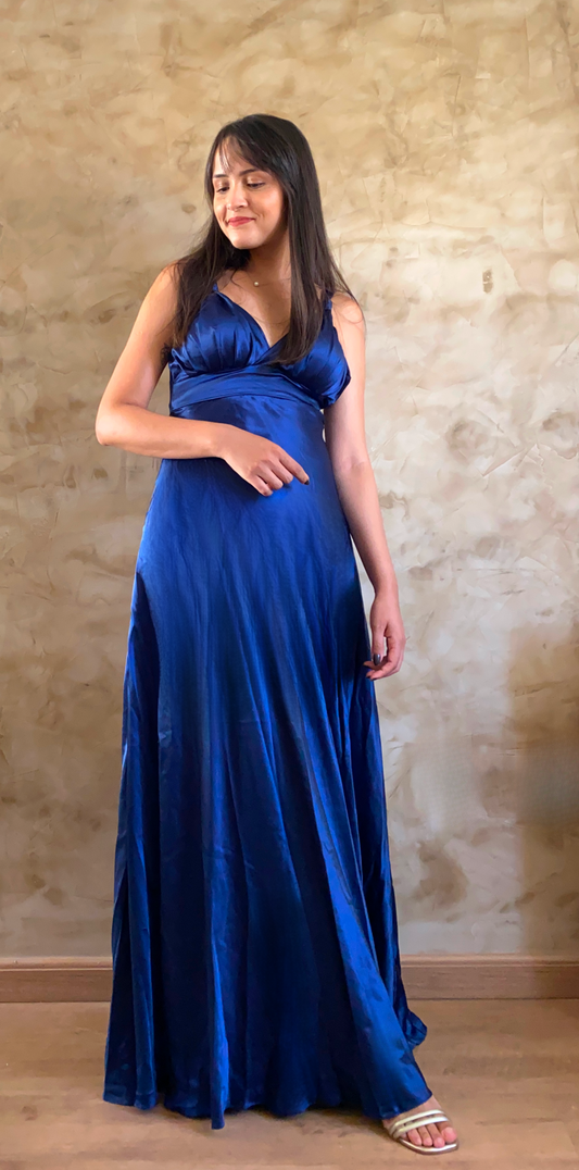 Vestido Azul Cetim