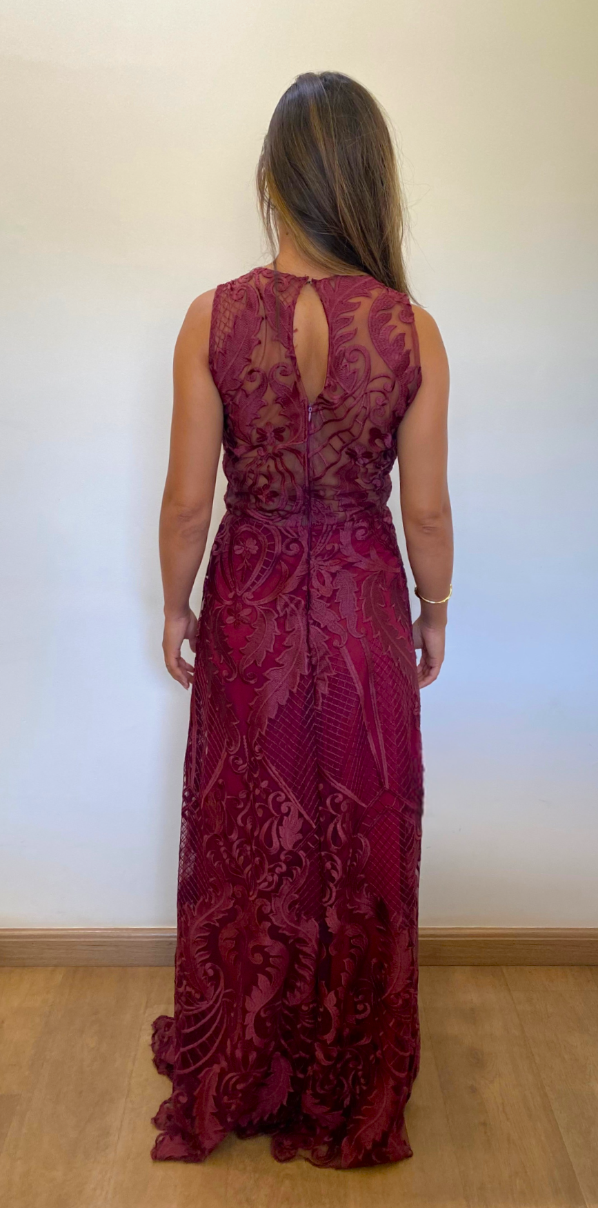 Vestido Longo Marsala com Renda