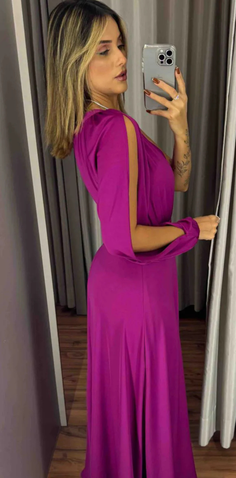 Vestido festa longo fluido fúcsia