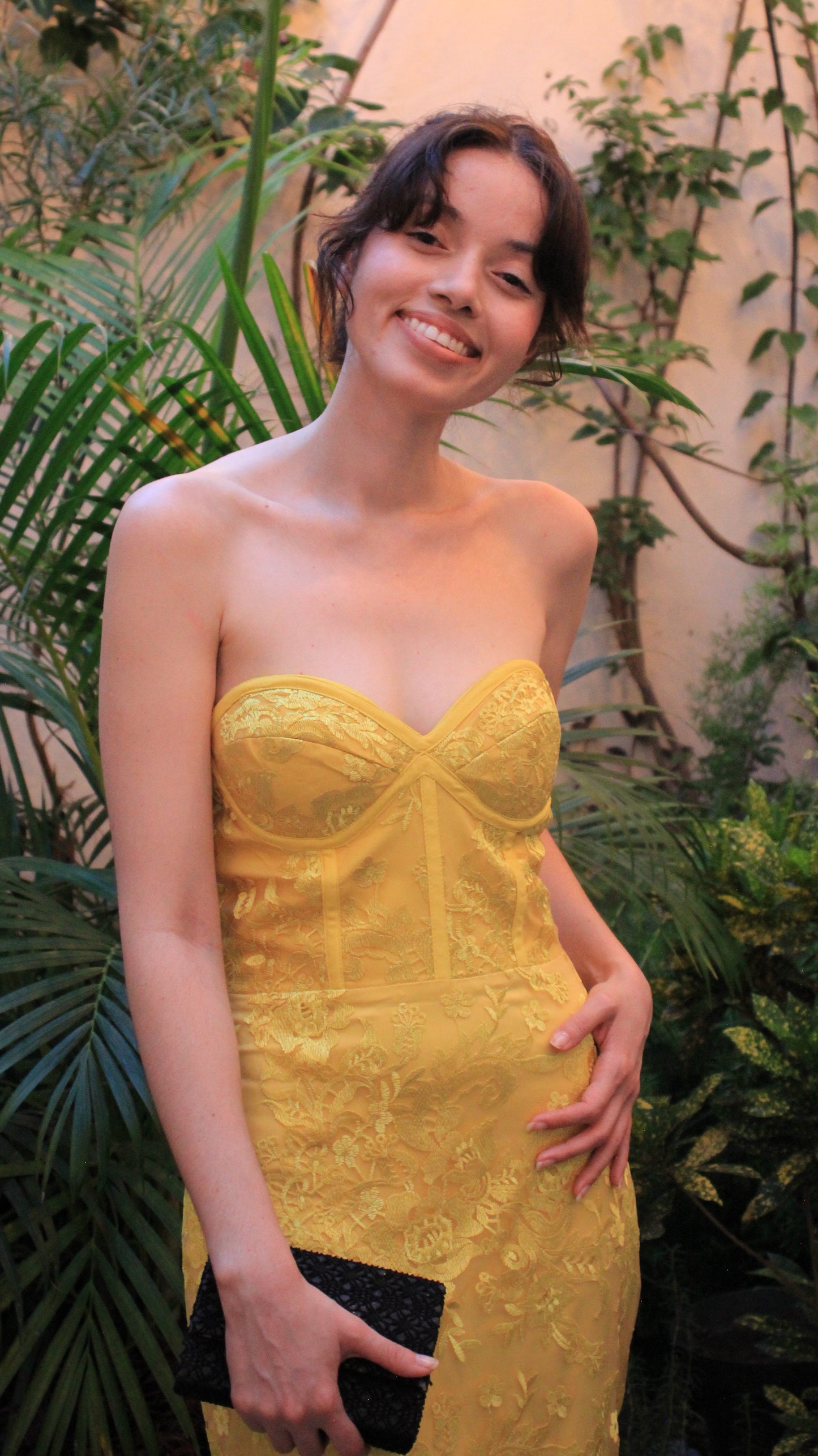 Vestido Longo Renda Amarela Estruturado