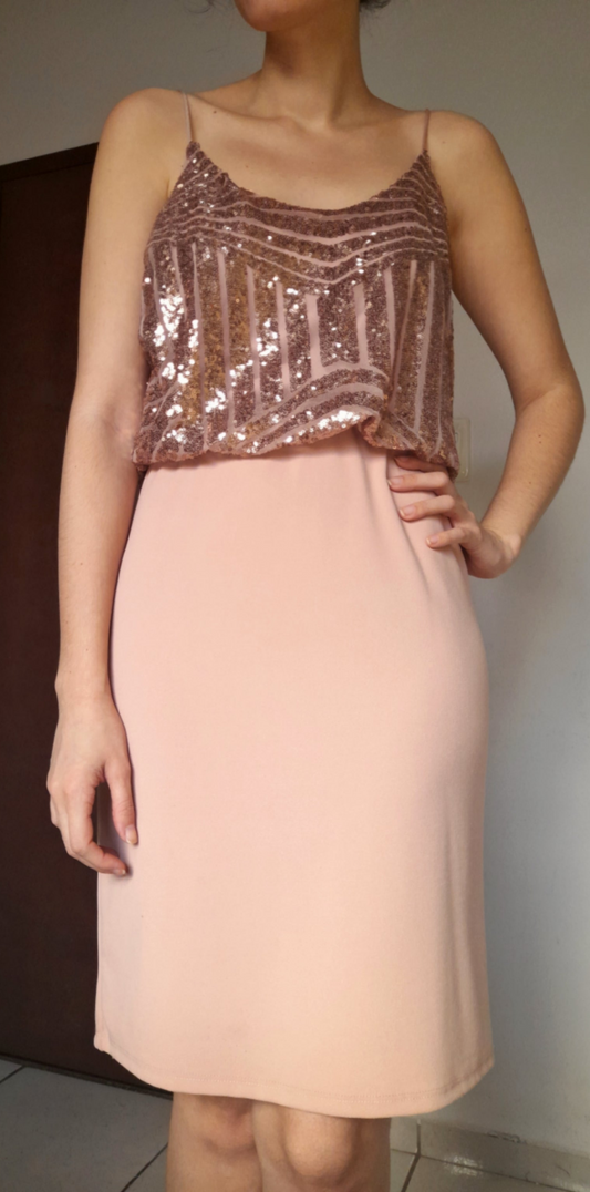 Vestido Midi Nude com Paetês M