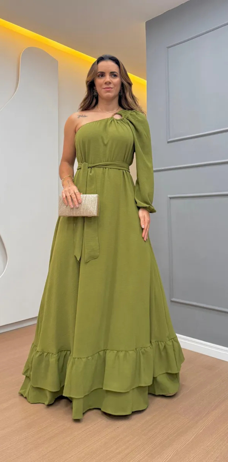 Vestido Longo Manga Longa Casual Madrinha Elegante Verde
