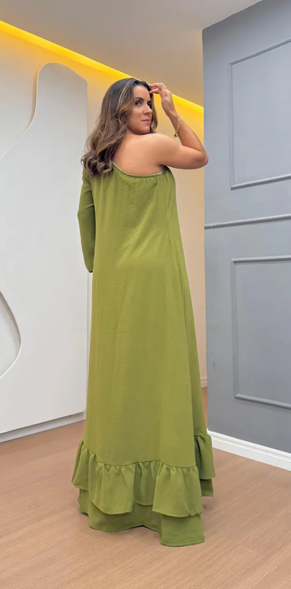 Vestido Longo Manga Longa Casual Madrinha Elegante Verde