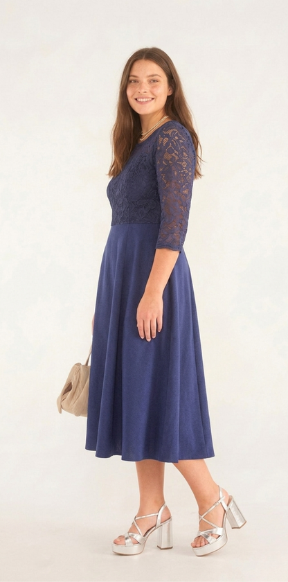 Vestido Tiffany Midi Rodado com renda