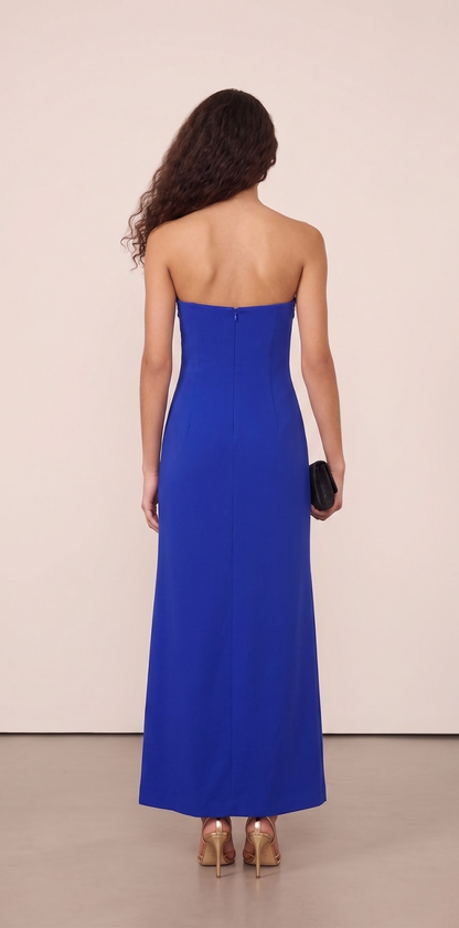 Vestido Azul Tomara que Caia com Bordados Prateados