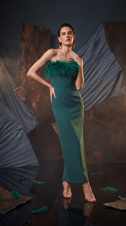 Vestido Verde Baila Plumas