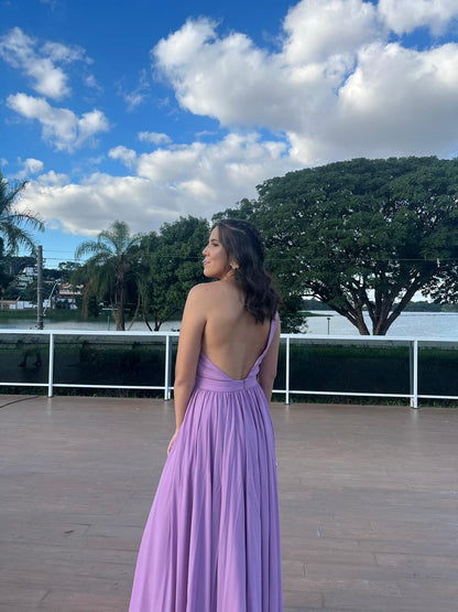 Vestido lavanda de ombro único