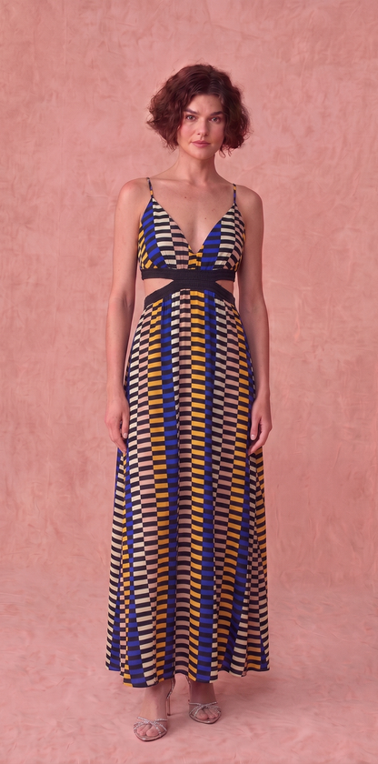 Vestido Longo Estampado com Fenda Lateral