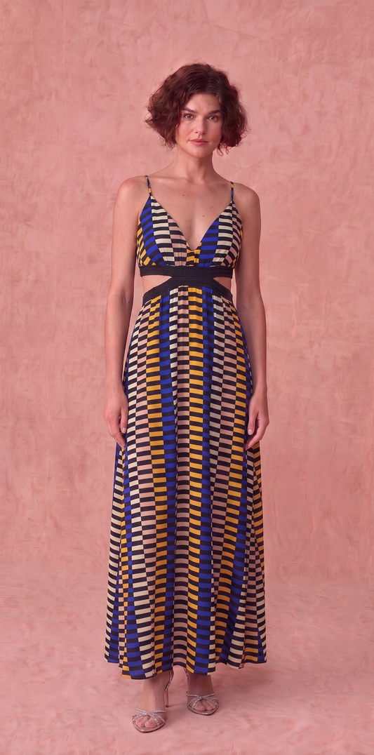 Vestido Longo Estampado com Fenda Lateral