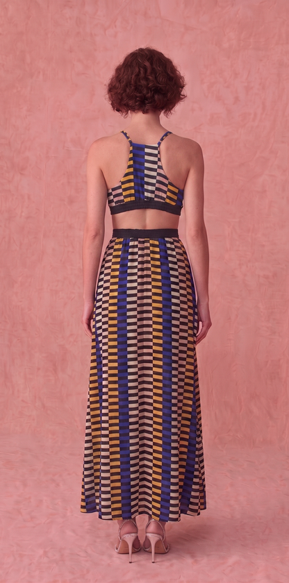 Vestido Longo Estampado com Fenda Lateral