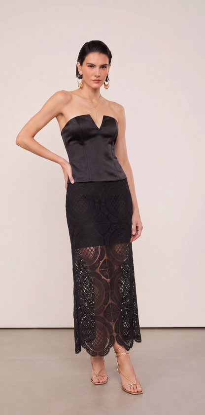 Saia Envelope e Top Bandeau Acetinado