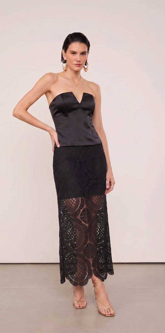 Saia Envelope e Top Bandeau Acetinado