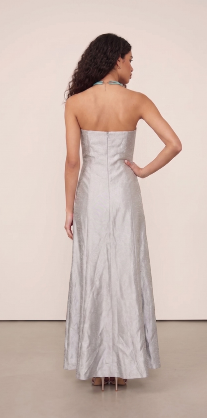 Vestido Prata Tomara que Caia com Echarpe em Shiffon