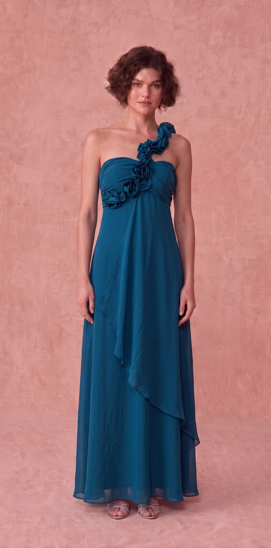 Vestido Longo Azul com Alça Floral