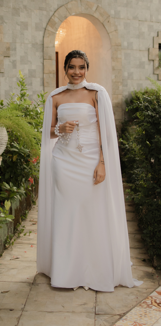Vestido de Noiva – Zibeline com Capa Exclusiva (Usado uma vez)